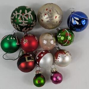 Assorted Mini Glass Christmas Ball Ornaments Lot Glitter Accents Colourful Set